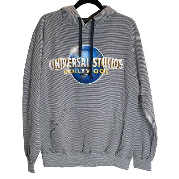 Universal Studios Hollywood Grey Stripe Hooded Sweatshirt - Medium - Picture 1 of 6
